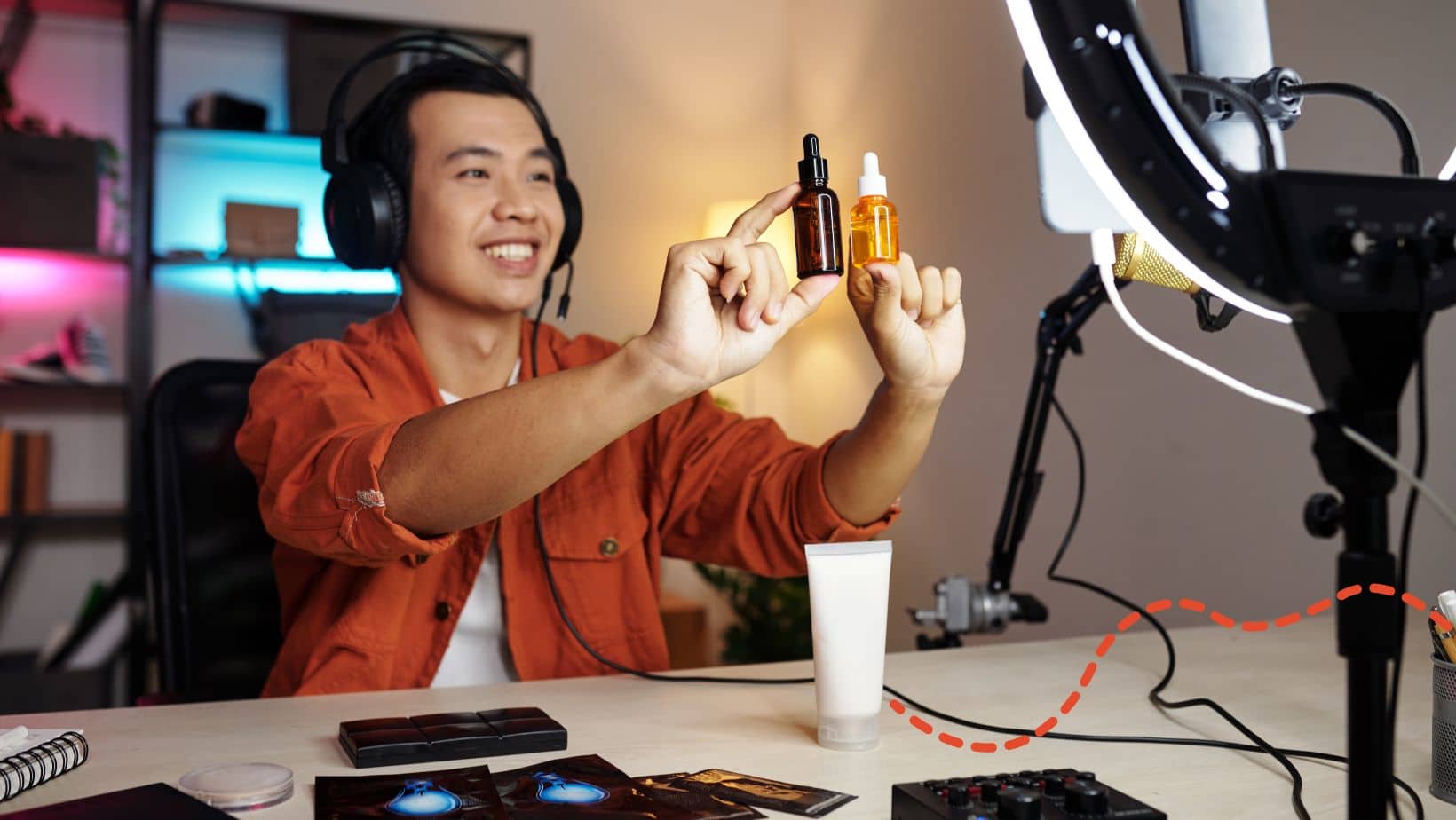 An influencer records a video showing new products